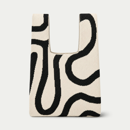 Abstract Flow Knitted Bag - Black and beige - Medium
