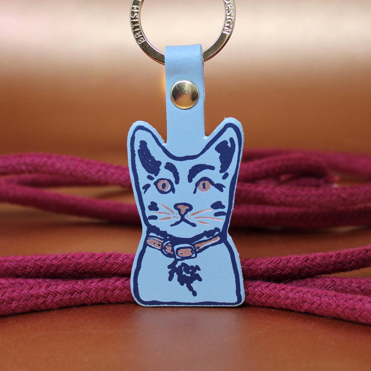Tabby Cat | Leather Key Ring | Gold Plated: Orange