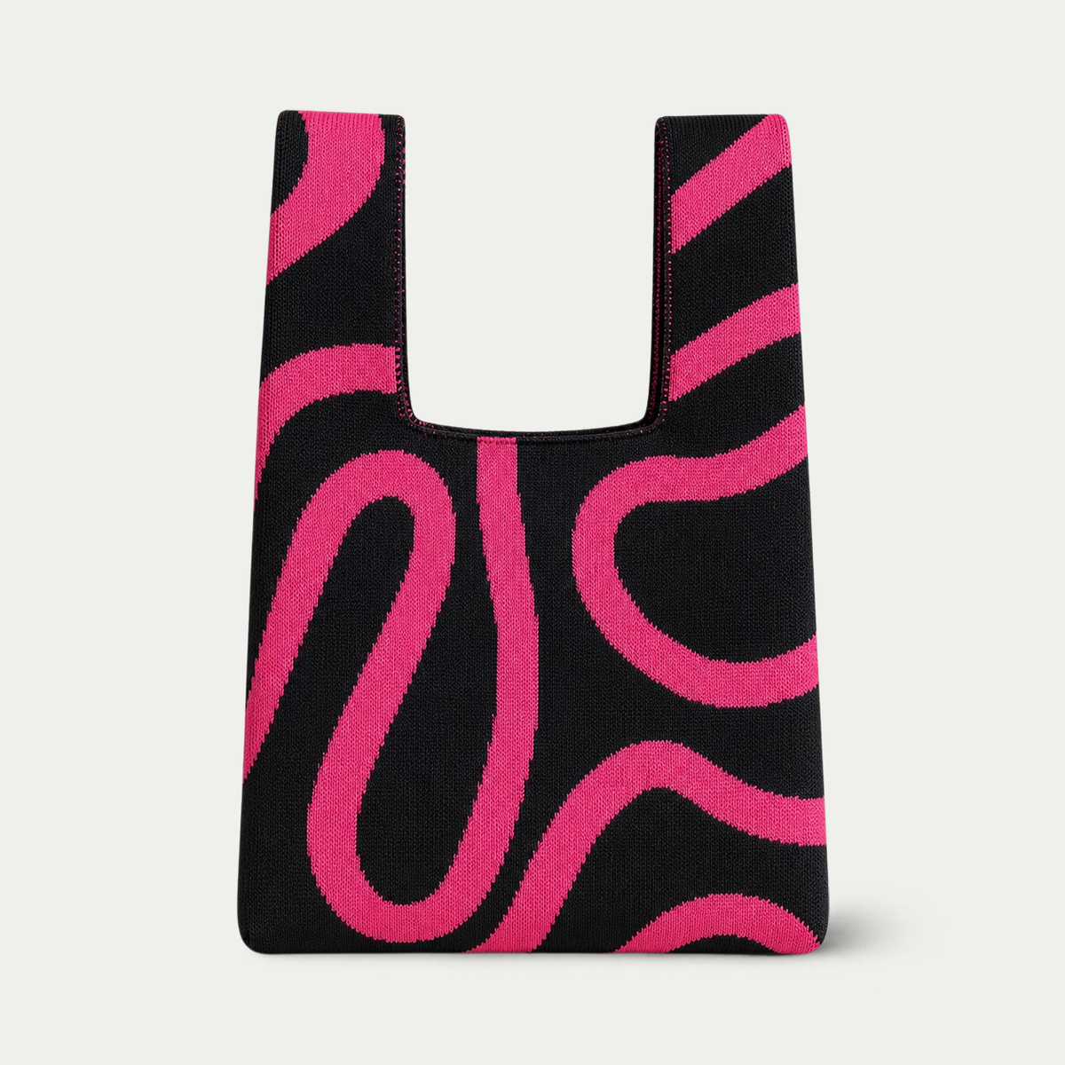 Abstract Flow Knitted Bag - Black and beige - Medium