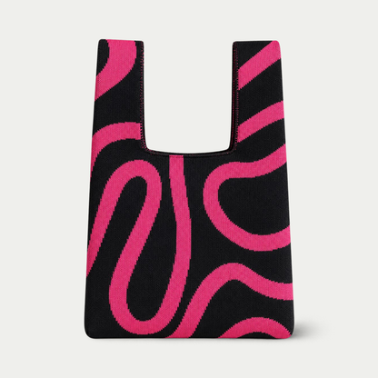 Abstract Flow Knitted Bag - Black and beige - Medium
