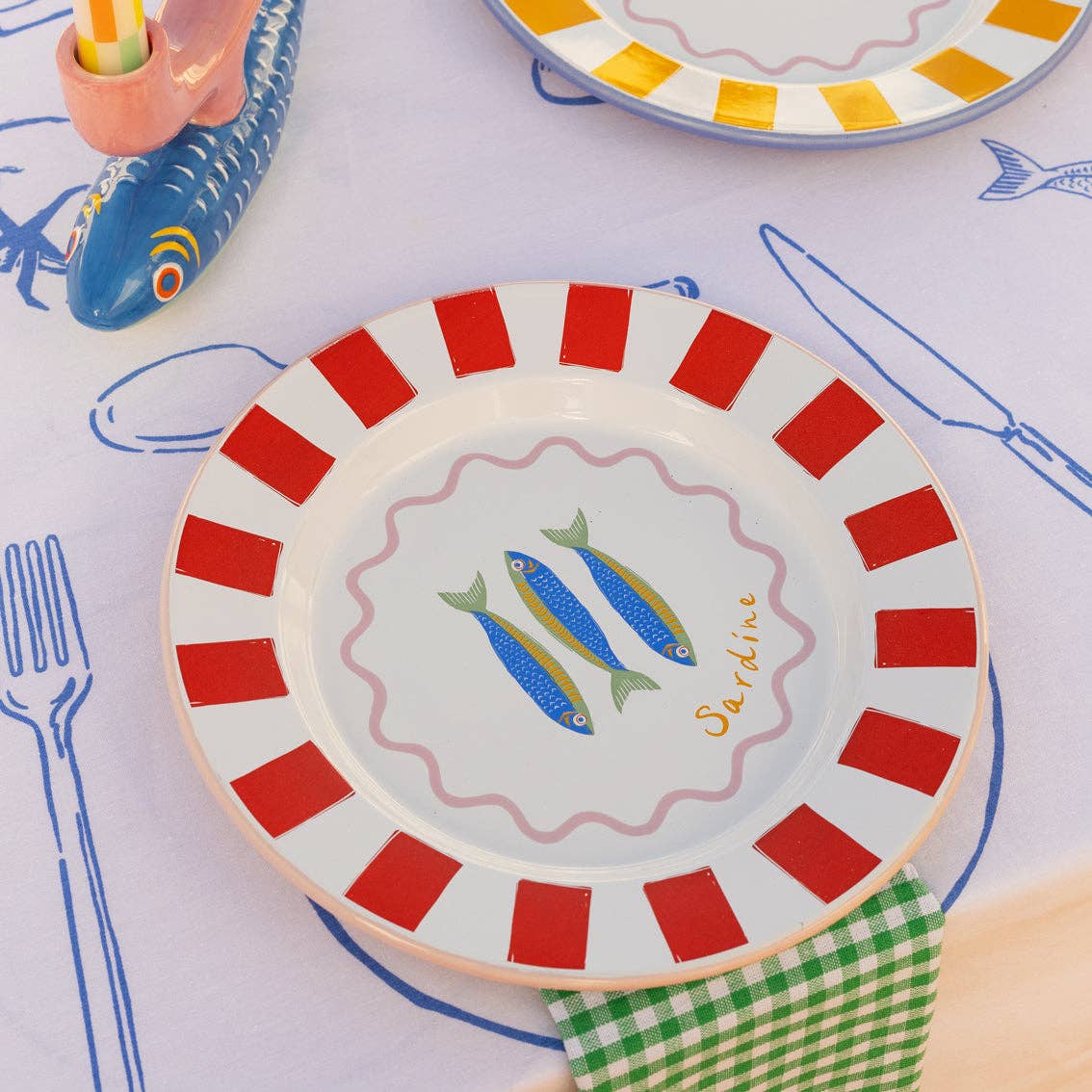 Green & White Fabric Gingham Napkins/Tea Towels | 2 Pack |