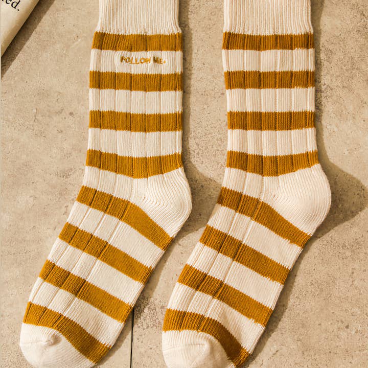 Unisex Vintage Striped Socks - Mustard