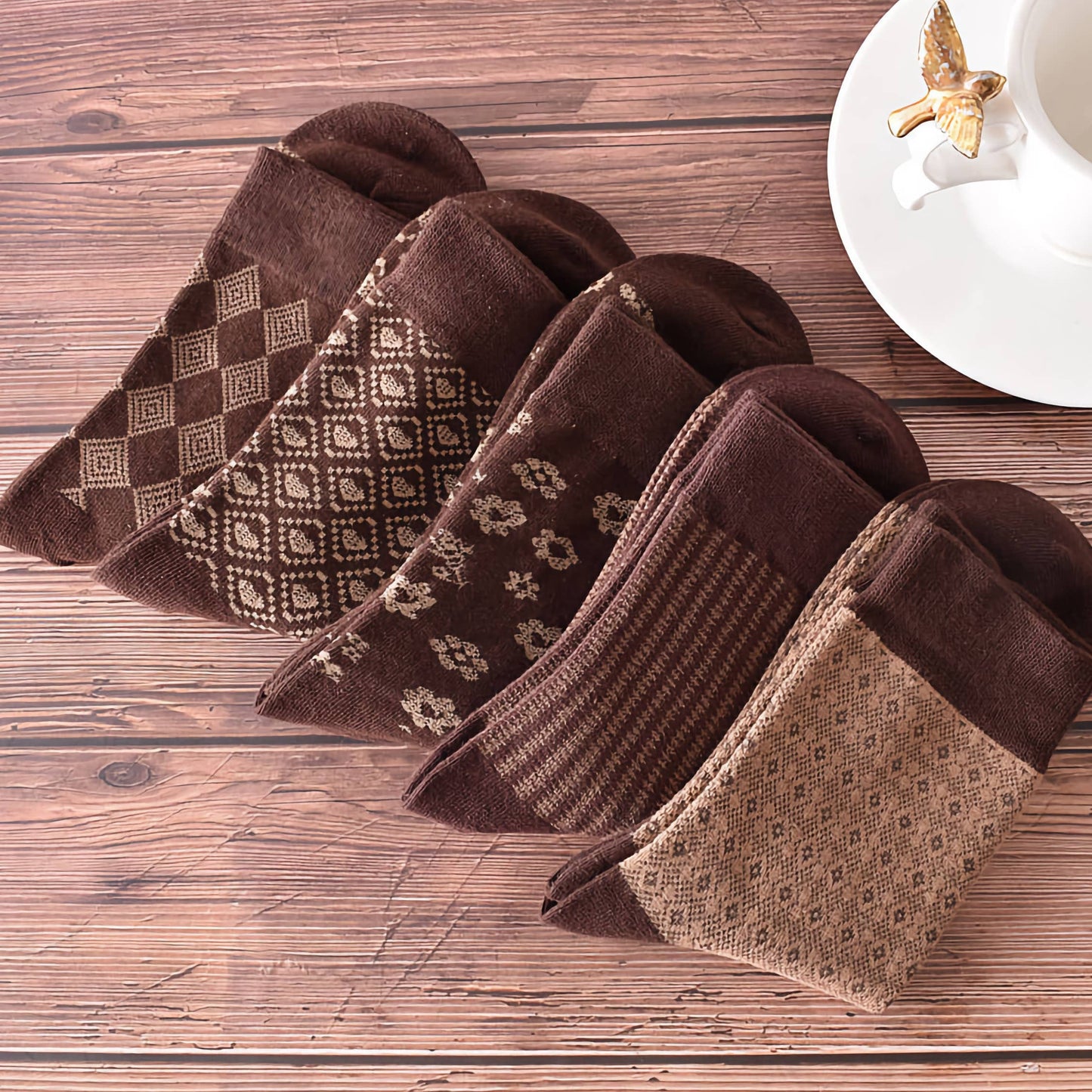 Retro Coffee Brown Cotton Socks for Women | No.5