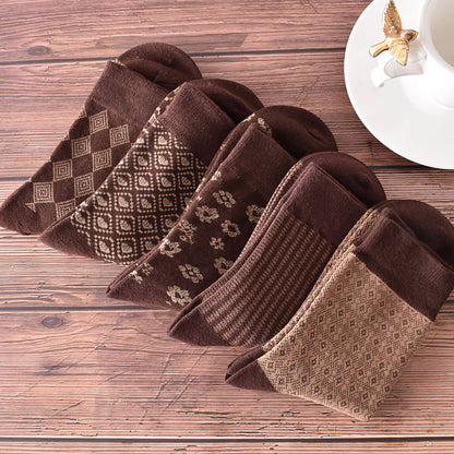 Retro Coffee Brown Cotton Socks for Women | No.5