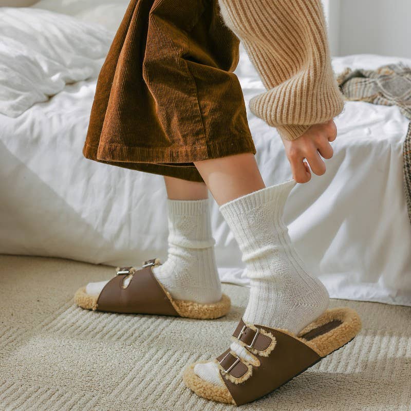 Warm Socks - Knitted Cashmere Crew Cozy Socks For Women: Dark khaki