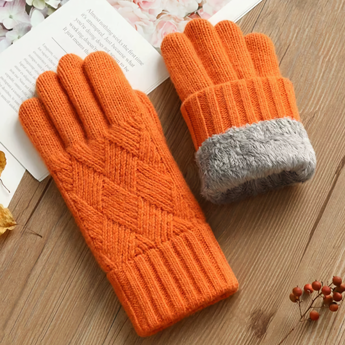 Double-Layered Wool Gloves for Women - Touchscreen Friendly: No.8