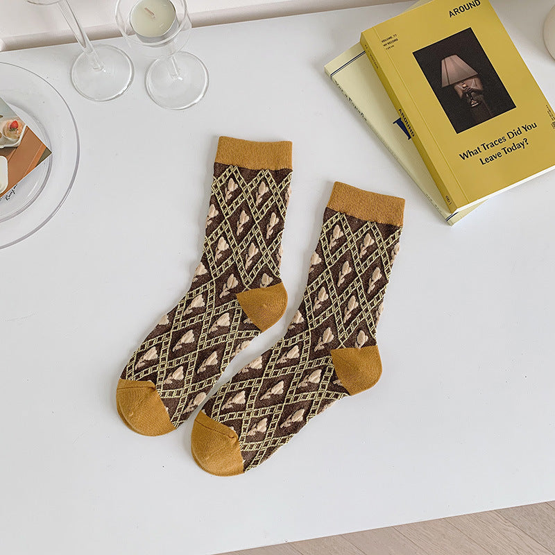 Vintage-Style Floral Yellow Socks  - Design 5