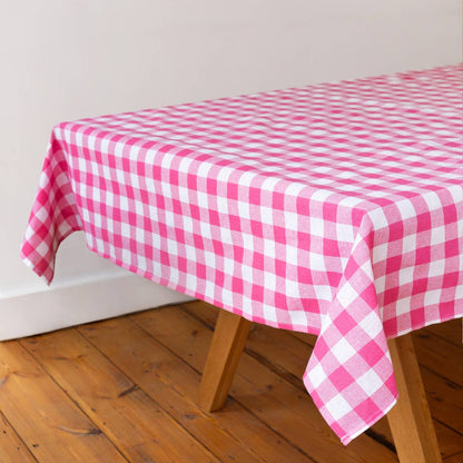 Raspberry & White Fabric Gingham Tablecloth | Summer |