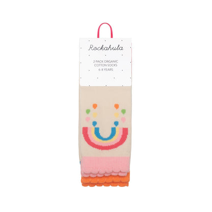 Vintage Rainbow and Sun 2 Pack Socks - Age 6-8