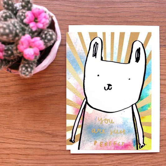 You Are Just Perfect Gold Bunny Card