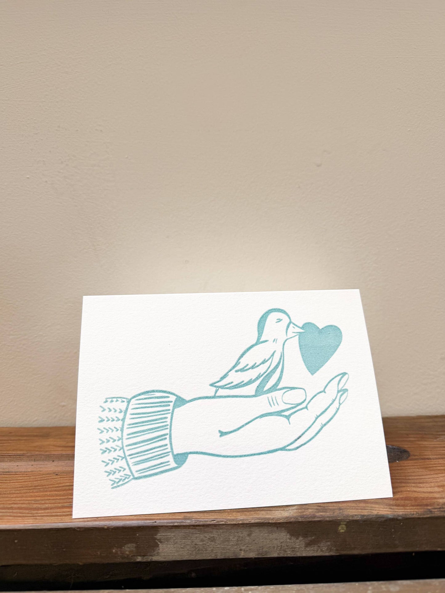 Bird in hand letterpress  card - folk magic