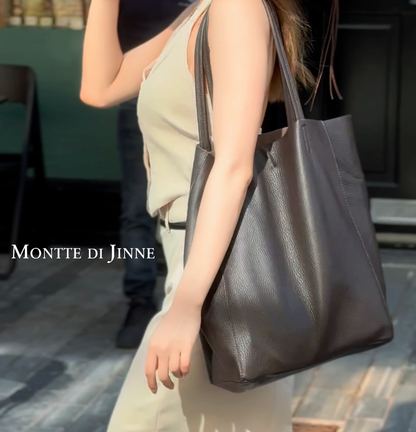 Italian Genuine Leather Large Shopper Tote Shoulder Handbag: Olive Green