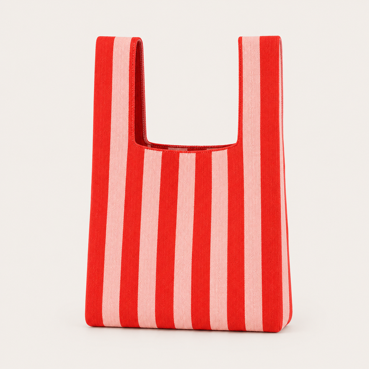 Candy Stripe Knitted Reusable Market Bag-Tote Bag-Giftable: Red and pink