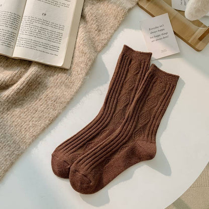 Warm Socks - Knitted Cashmere Crew Cozy Socks For Women: Dark khaki