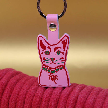 Tabby Cat | Leather Key Ring | Gold Plated: Orange