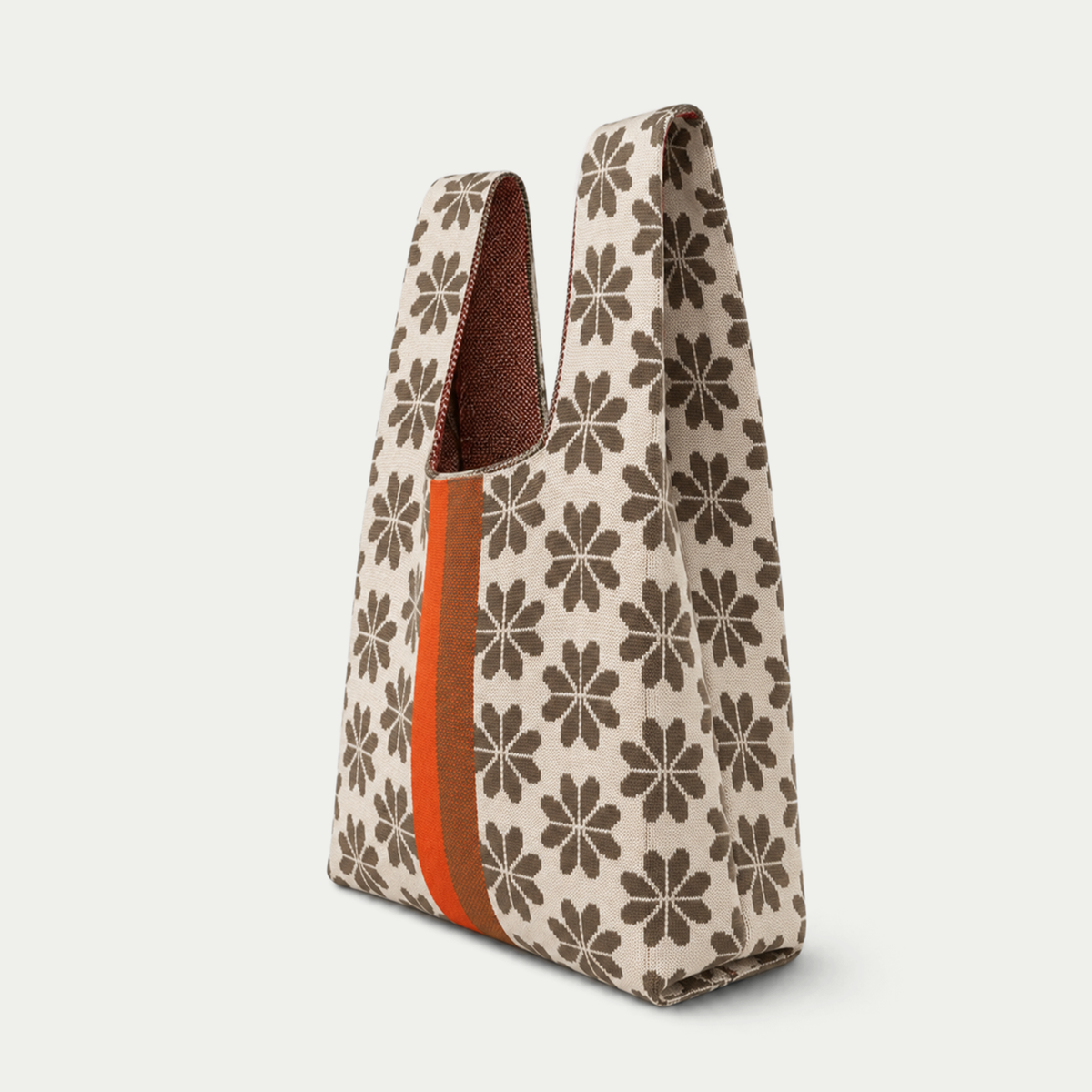 Floral Knitted Reusable Market Bag-Tote Bag-Giftable: Beige / Medium