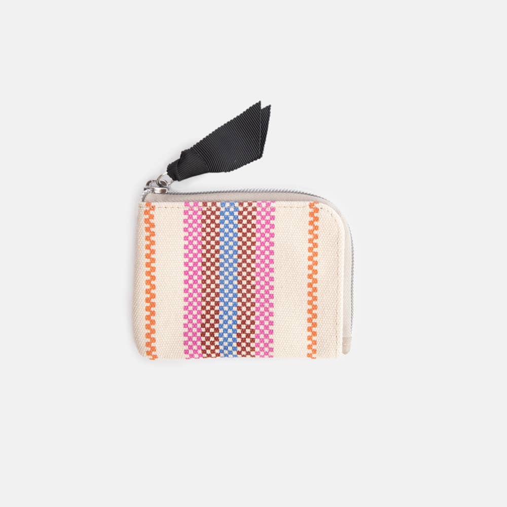 Checkerboard Stripe Printed Canvas Corner Purse