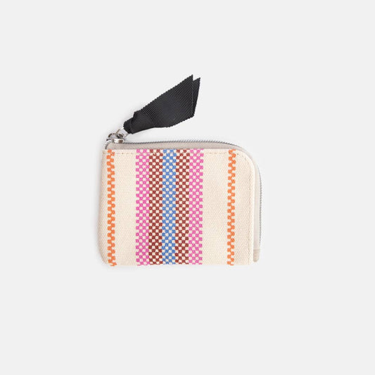 Checkerboard Stripe Printed Canvas Corner Purse