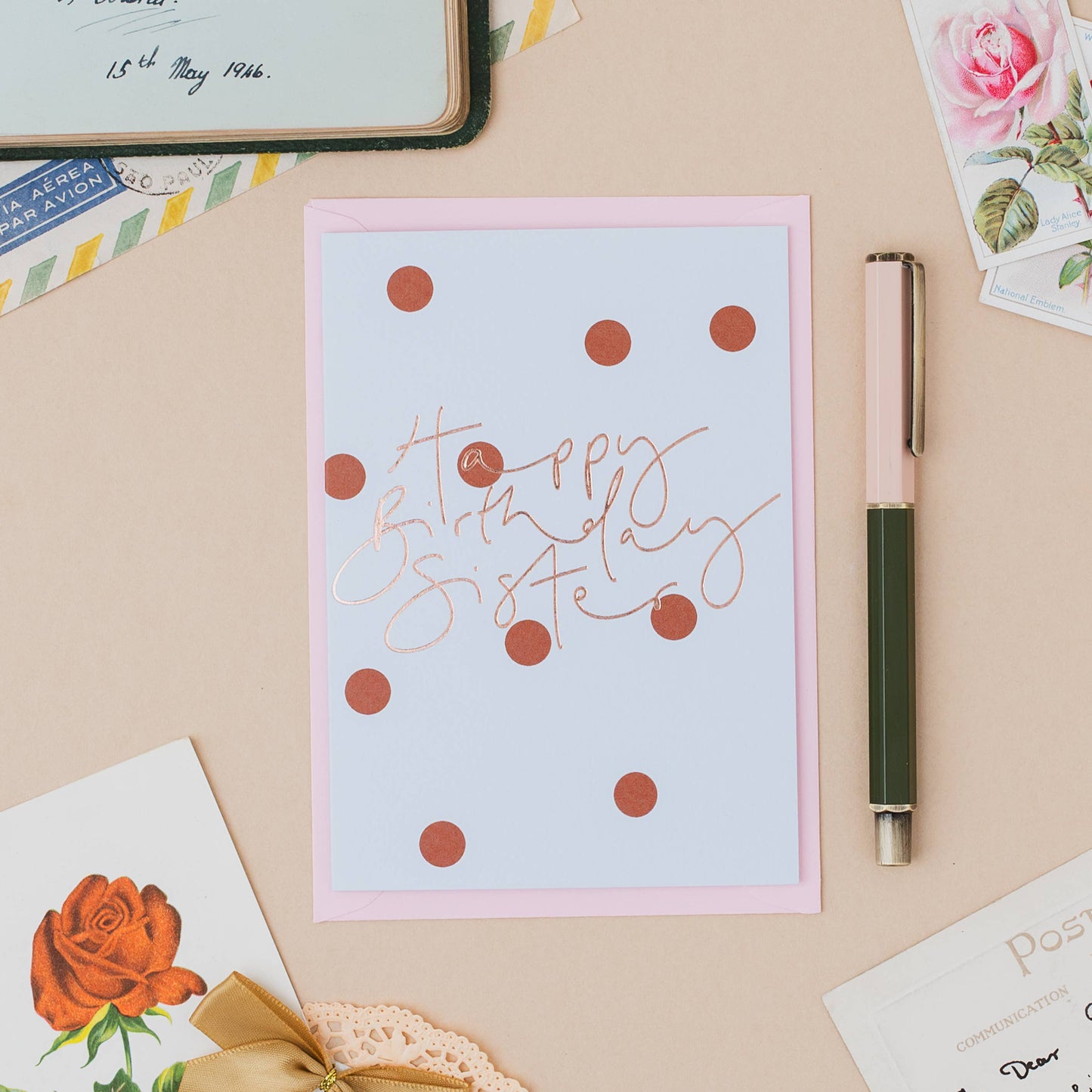 Happy Birthday Sister Blue Brown Spot Foil Birthday Card: Naked