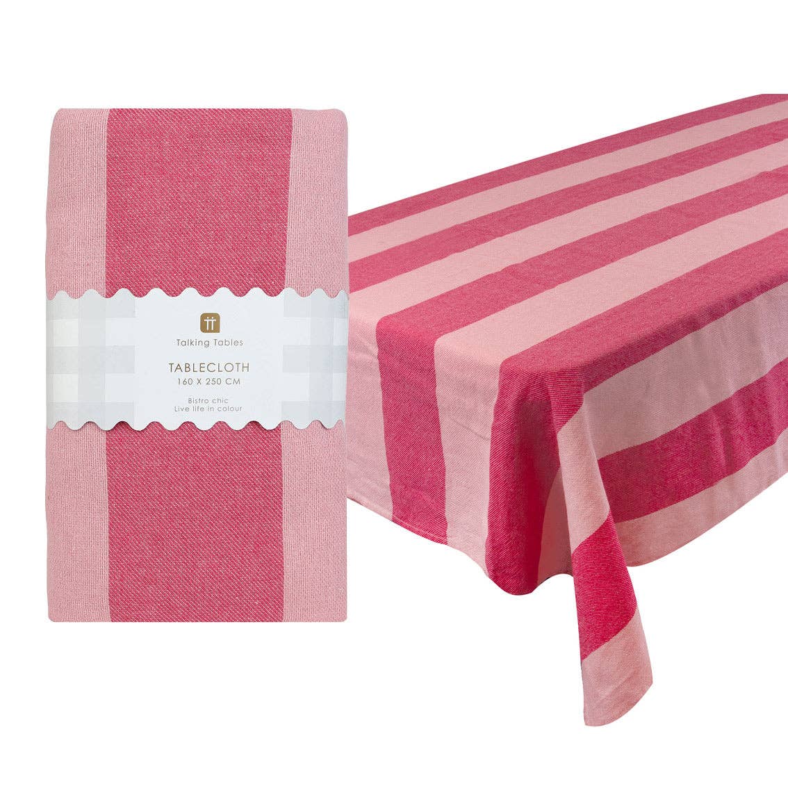 Pink Stripe Cotton XL Tablecloth - 160cm x 250cm | Wedding Decor |