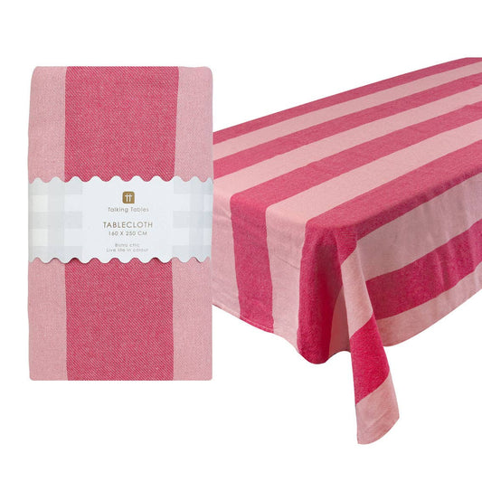 Pink Stripe Cotton XL Tablecloth - 160cm x 250cm | Wedding Decor |
