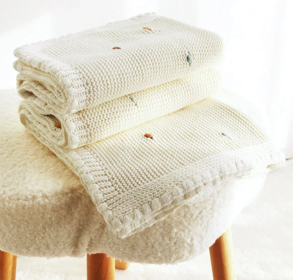 Knitted Bobble Soft Cotton Blanket