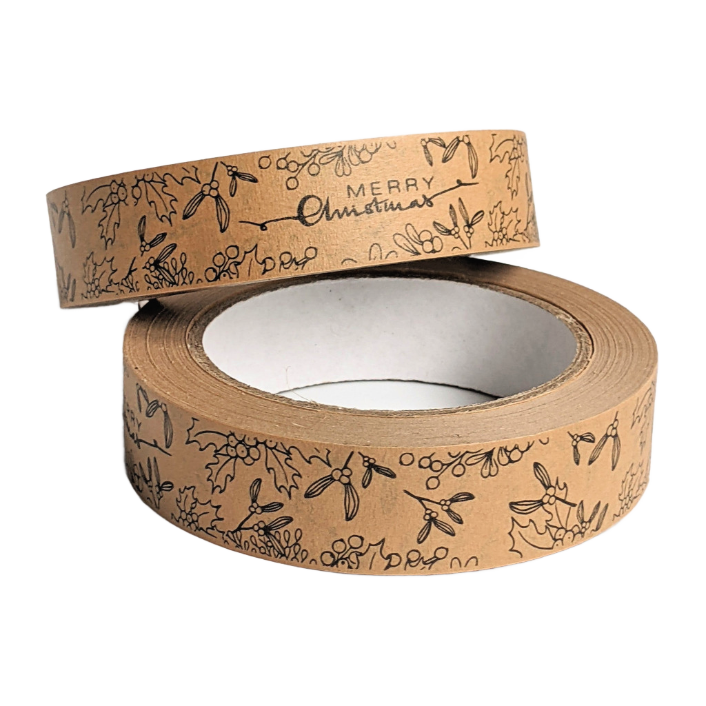 Merry Christmas & Foliage Kraft Paper Tape | 24mm x 50mtr