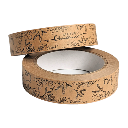 Merry Christmas & Foliage Kraft Paper Tape | 24mm x 50mtr
