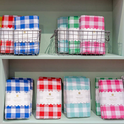Raspberry & White Fabric Gingham Tablecloth | Summer |