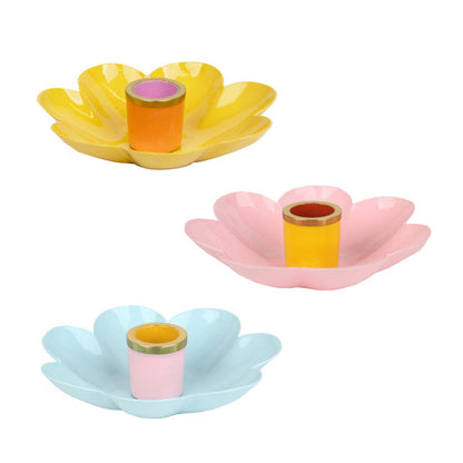 Coloured Enamel Flower Shaped Candle Holders | Summer Decor |