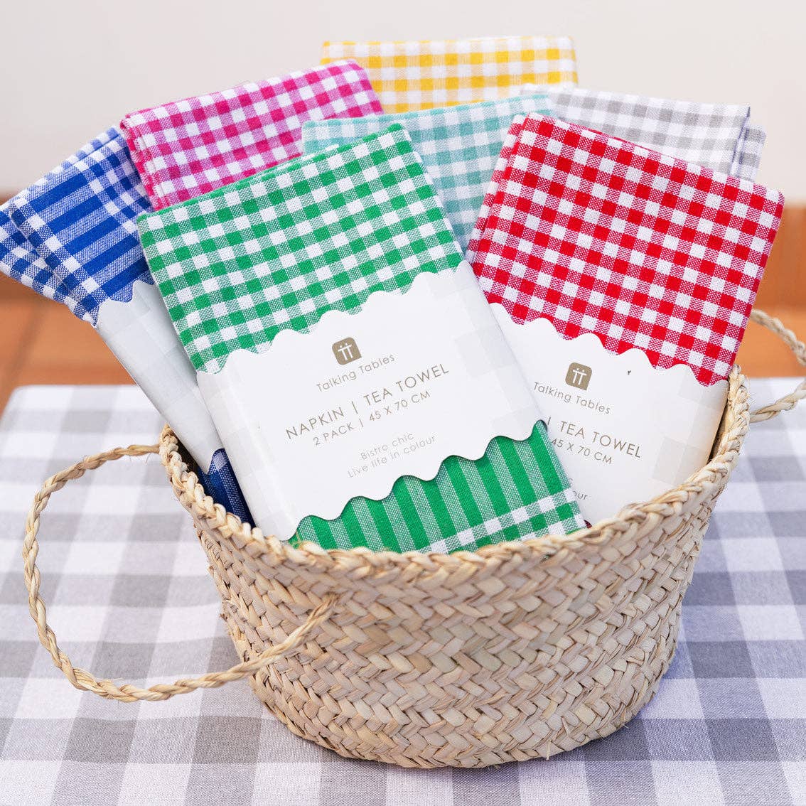 Raspberry & White Fabric Gingham Napkins/Tea Towels |2 Pack|