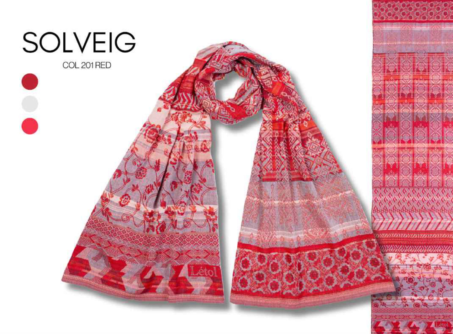 French Jacquard Scarf  - Solveig Red