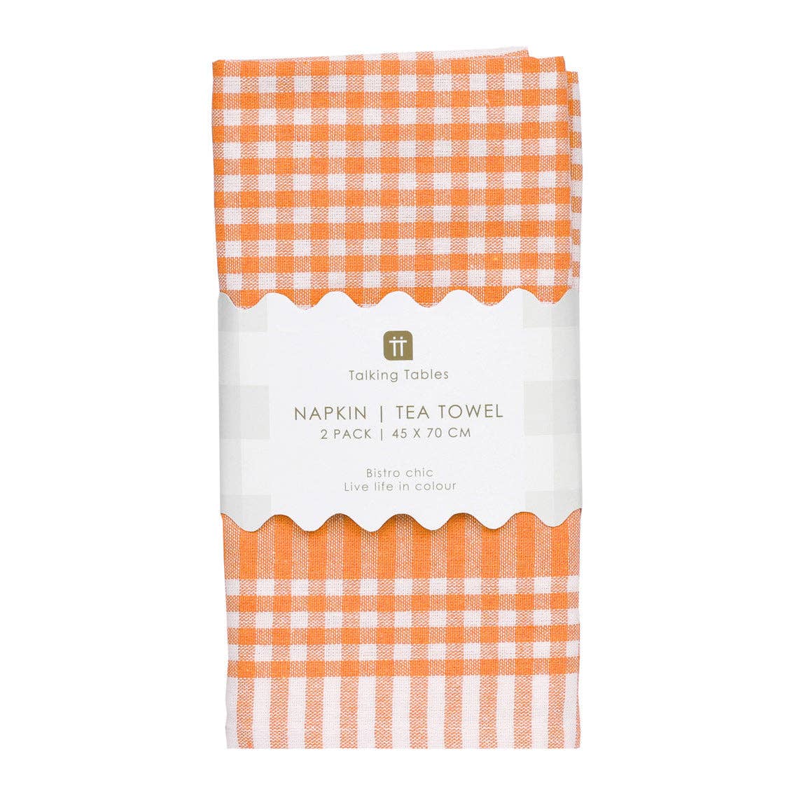 Orange & White Fabric Gingham Napkins/Tea Towels | 2 Pack |
