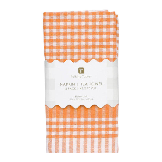 Orange & White Fabric Gingham Napkins/Tea Towels | 2 Pack |