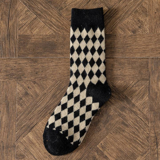 Womens Vintage Knitted Wool Crew Socks - Black