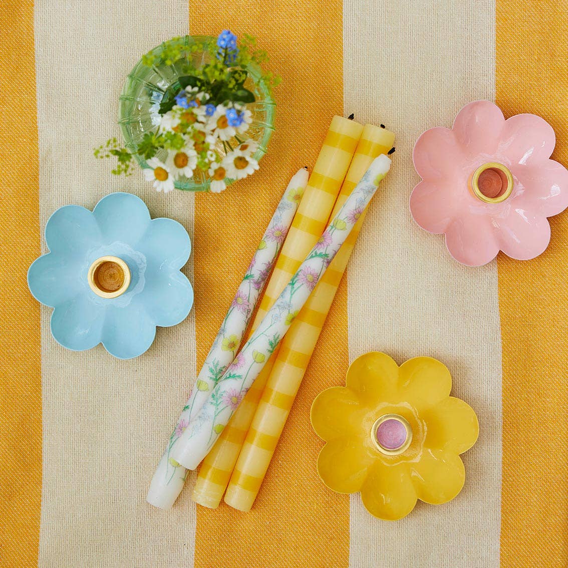 Coloured Enamel Flower Shaped Candle Holders | Summer Decor |