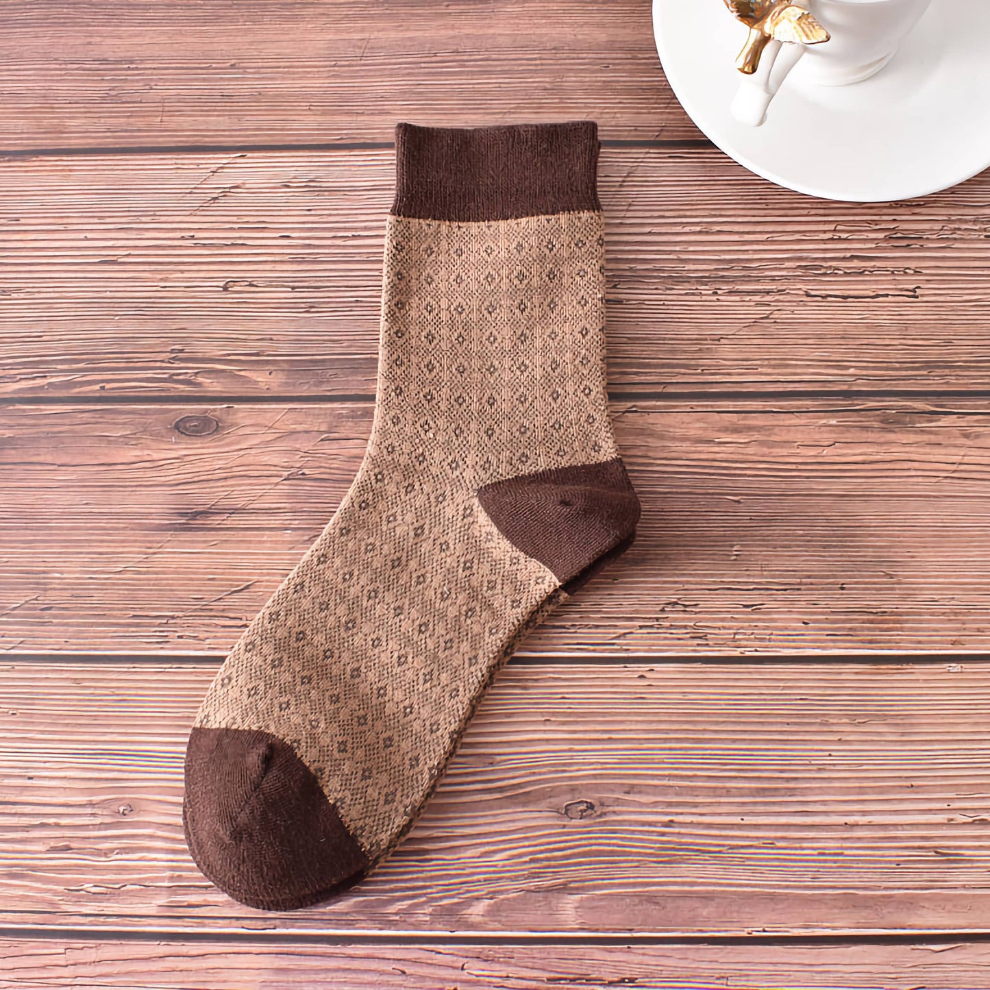 Retro Coffee Brown Cotton Socks for Women | No.5