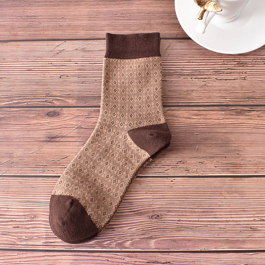 Retro Coffee Brown Cotton Socks for Women | No.5