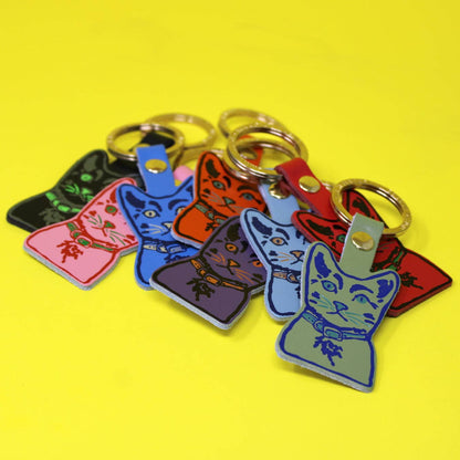 Tabby Cat | Leather Key Ring | Gold Plated: Orange