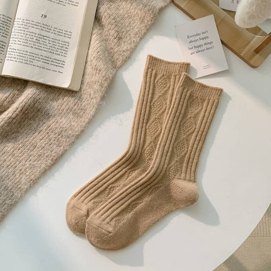 Warm Socks - Knitted Cashmere Crew Cozy Socks For Women: Dark khaki