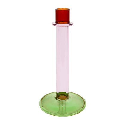 Green Orange & Pink Glass Candle Holder