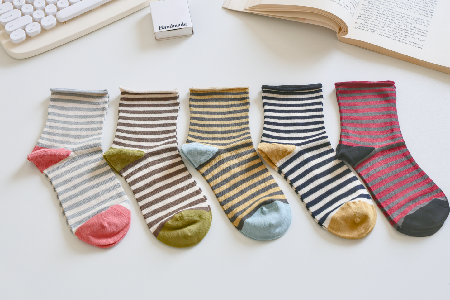 Women's Mulberry Silk Socks - Soft, Breathable Striped Socks: Blue