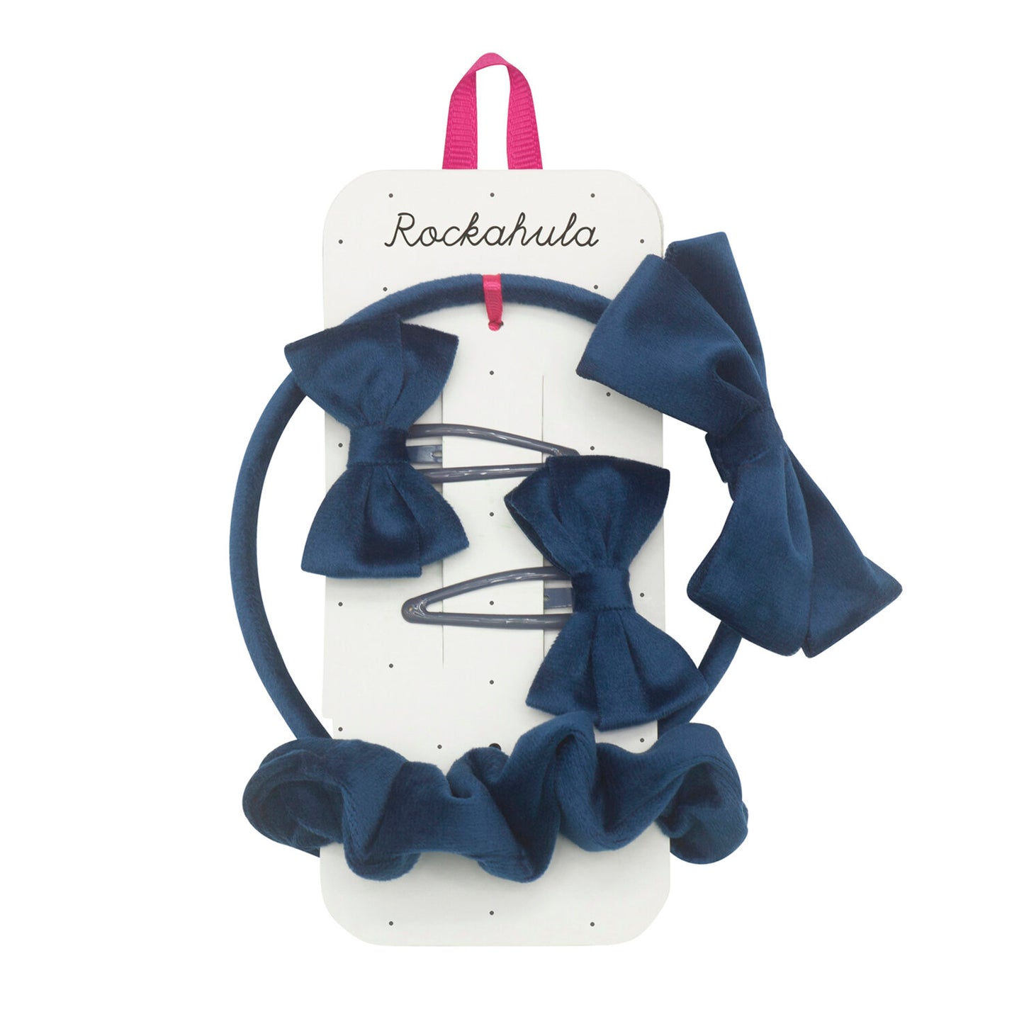 Velvet Bow School Hair Set - Blue