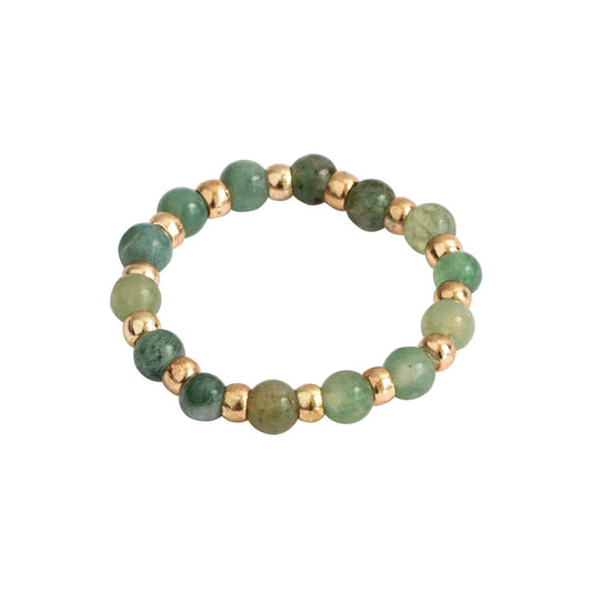 Stone and Bead Ring -  Green Jade