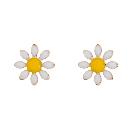 Doris-Daisy Flower Enamel Stud Earrings-Gold