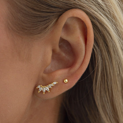 Zubi-Crystal Leaf Ear Climber Earrings