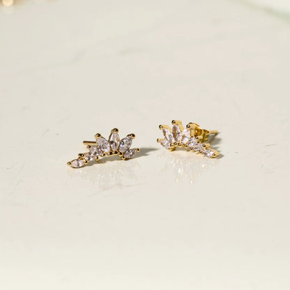 Zubi-Crystal Leaf Ear Climber Earrings