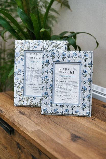 Block Printed Picture Frame (5x7) - Songbird Blue Stone