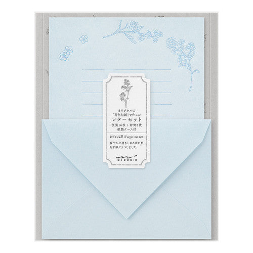 Midori Letter Set 317 Flower Color Washi Paper Blue