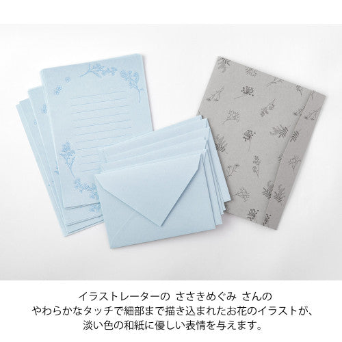 Midori Letter Set 317 Flower Color Washi Paper Blue
